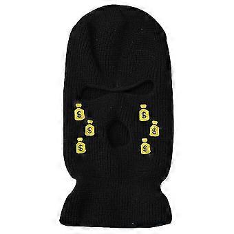 Trendy 3 Hole Mask Knitted Hat Winter Dollar Embroidery Full Face Cover Winter