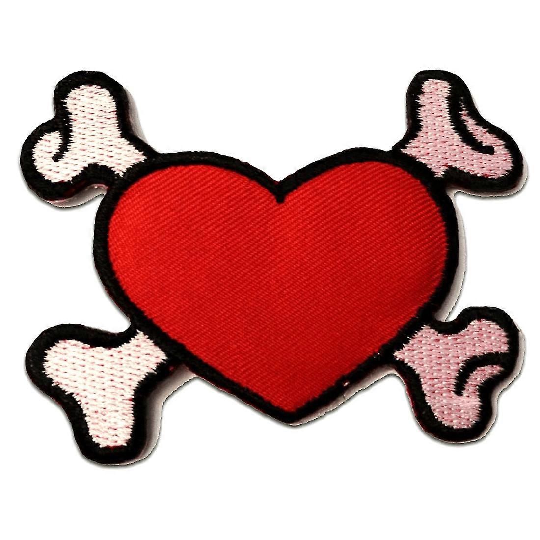 Patch / Iron-on Patch - Heart with Bones Emo - Multiple Colors Selectable - 8.0 x 6.4 cm - Patch