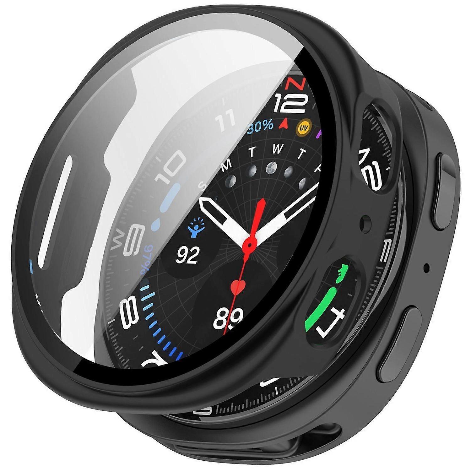 For Samsung Galaxy Watch 8 40mm Plastic Protective Case + 9H Tempered Glass Black