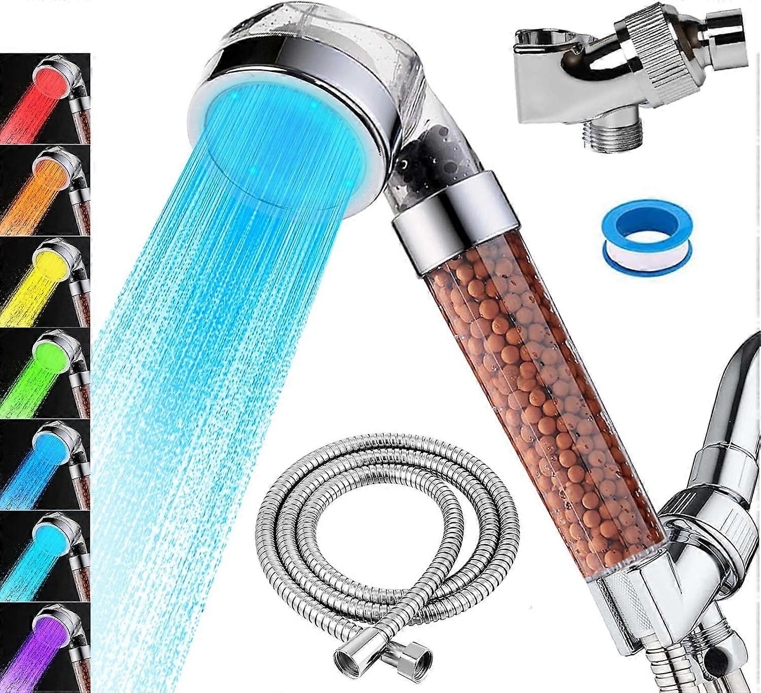 LED shower head with filtration, automatic shower with 7 changing colo
