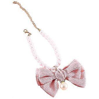 5Pcs Pearl Decorated Pet Collars Bowknot Design