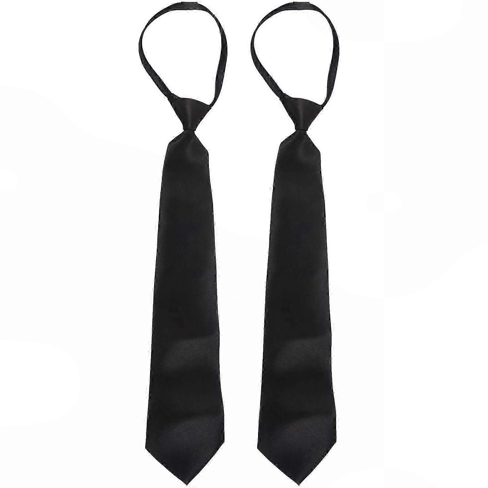 Men's 2X Solid Black Polyester Smooth Zip-Up Necktie
