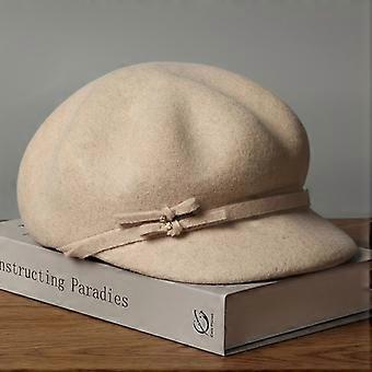 100% Pure Wool Newsboy Hat with Embroidered Cloud Pattern, Down-Filled Warm Duckbill Cap for Autumn Winter
