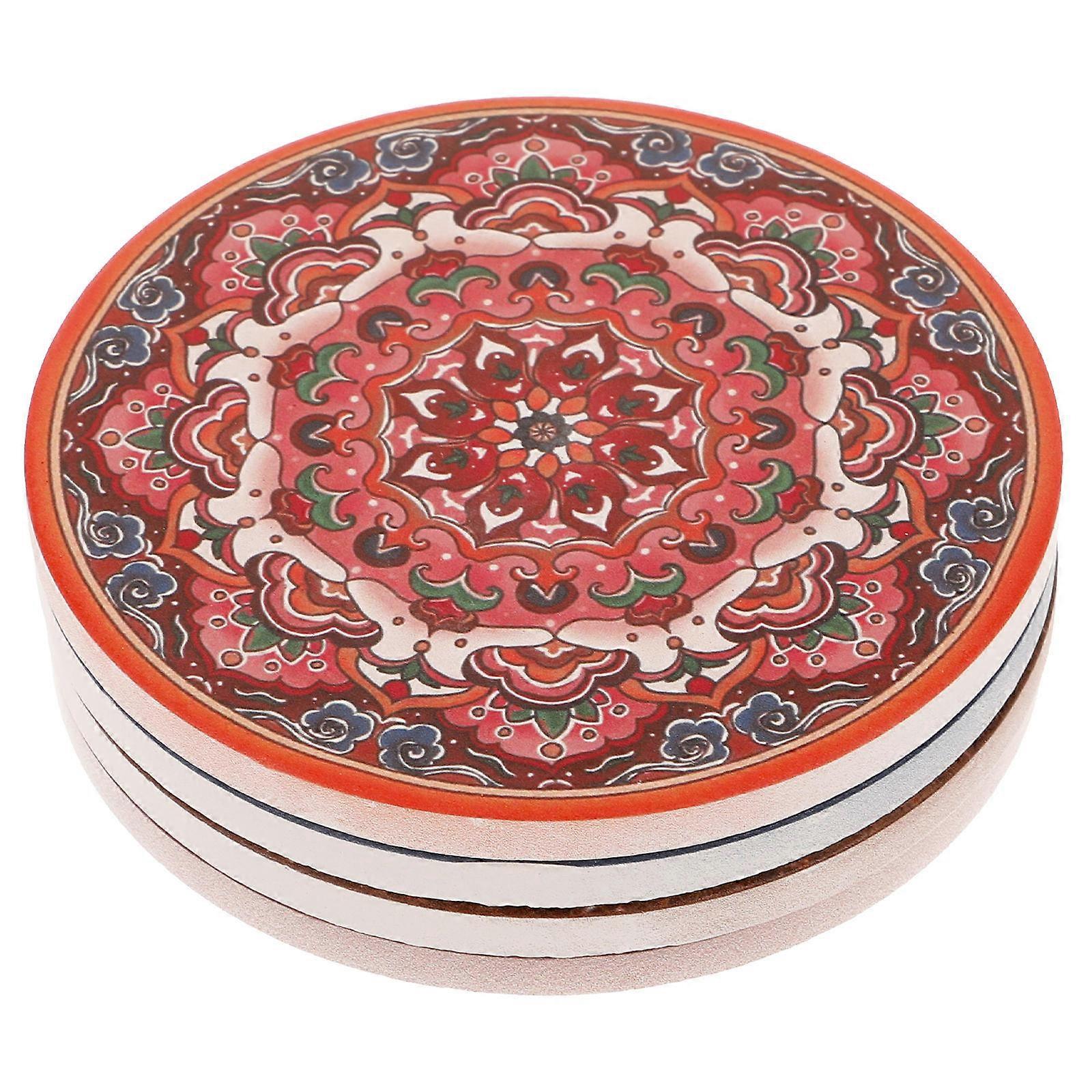 Printed Coaster Round Ceramic Material for Placing Cups 16 Pieces
