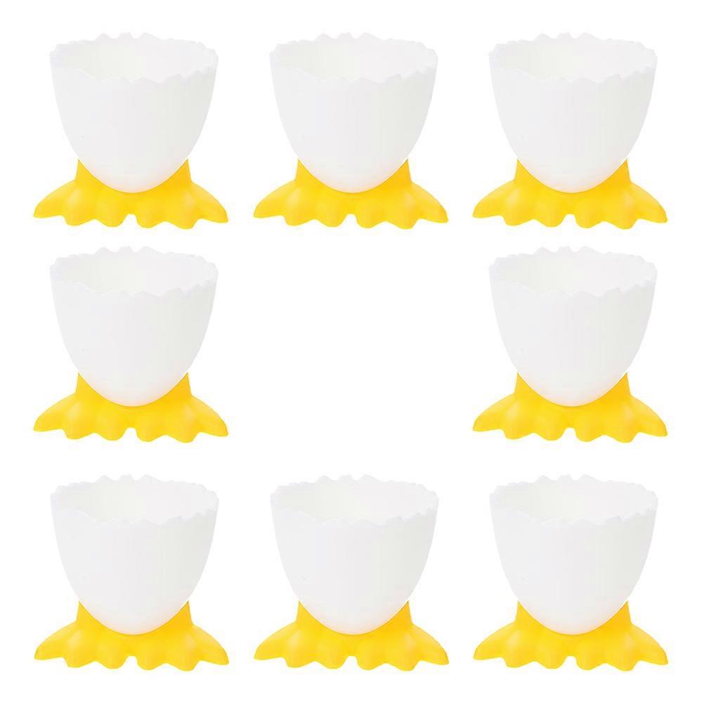 Coquetiers jaunes à motifs, support pour œufs durs, ensemble de 8 pièces pour le petit-déjeuner.