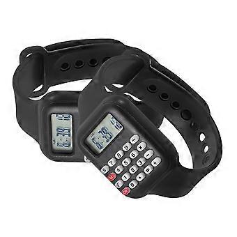 Portable Multi-Function 8Pcs Children Electronic Calculator Wrist Watch For Boys And Girls Ideal For School And Daily Activity Black PVC Design