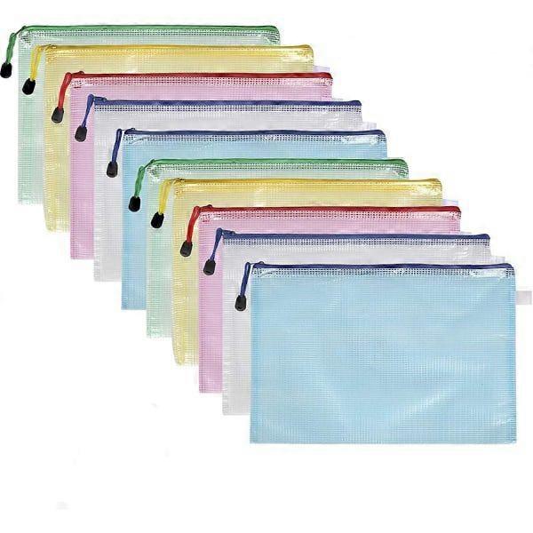 Plastic pockets, Almi 10 pcs A4 Zip plastic pockets Lockable Bag Net Document Folder Gift