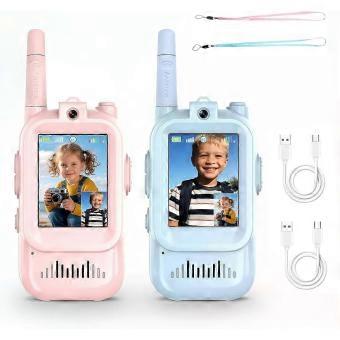 Video-walkietalkies voor kinderen, set van 2, leuk speelgoed voor kamperen, wandelen en reizen. Oplaadbaar, groot bereik, kinderspeelgoed, cadeau voor jongens en meisjes van 3 tot 12 jaar.