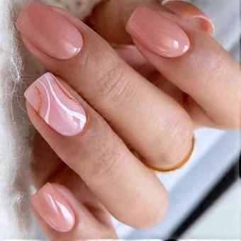 Pink White Gold Glitter Press On Nails Short Square Acrylic