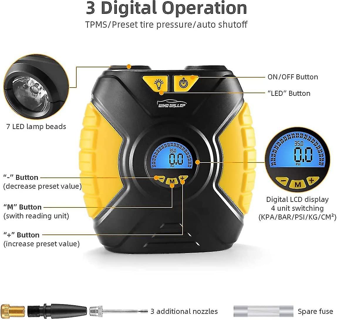 Digital Car Tire Inflator Pneumatic Tool Portable Air Compressor Car