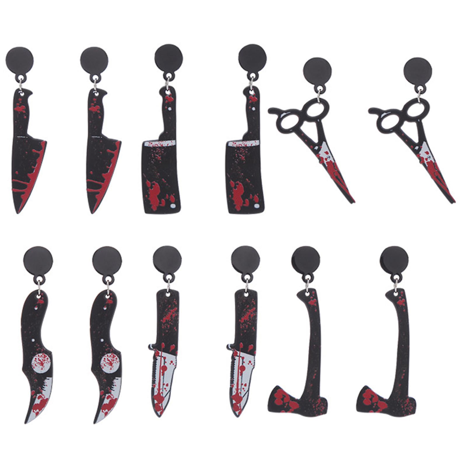 Gothic Acrylic Scissors Axe Kitchen Knife Dangle Earrings Halloween Ear Hook