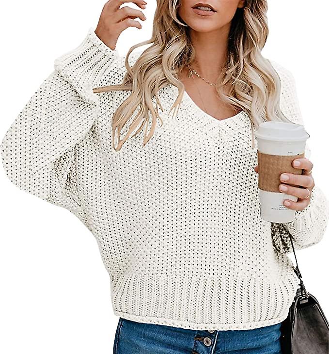 Pullover Strick Winter Oversized Chunky Strick V-Ausschnitt Pullover