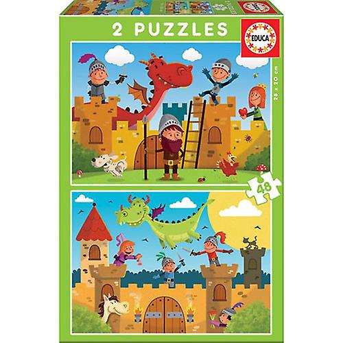 DRAGON AND KNIGHTS Educa Collection 2 Sets with 48 Pieces Quality Jigsaw Puzzle