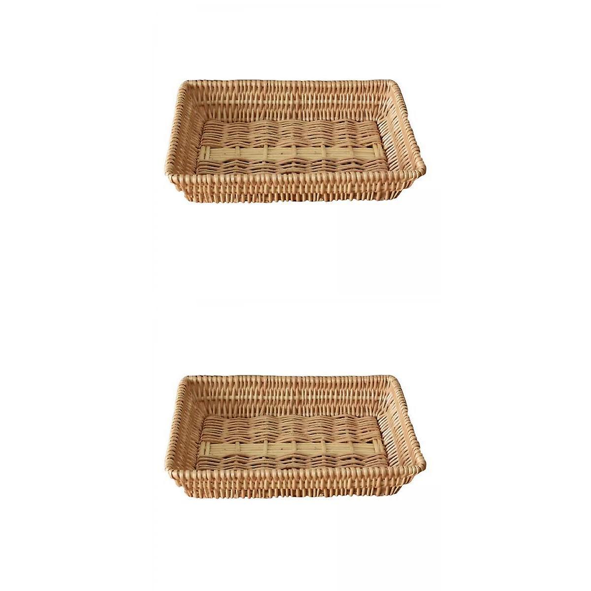 2x Wicker Baskets Food Snacks Container for Kitchen Dining Restaurant