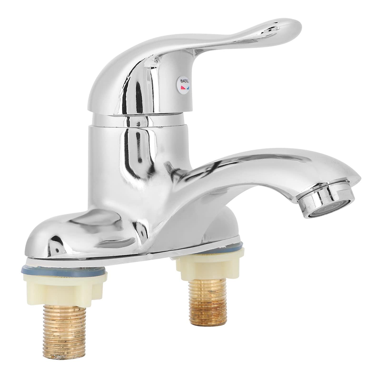 G1/2 Double Basin Tap Single Lever Basin Mixer Taps Hot and Cold Mixer Faucet for 2 Hole Deck Mount Lavatory Home Supplies