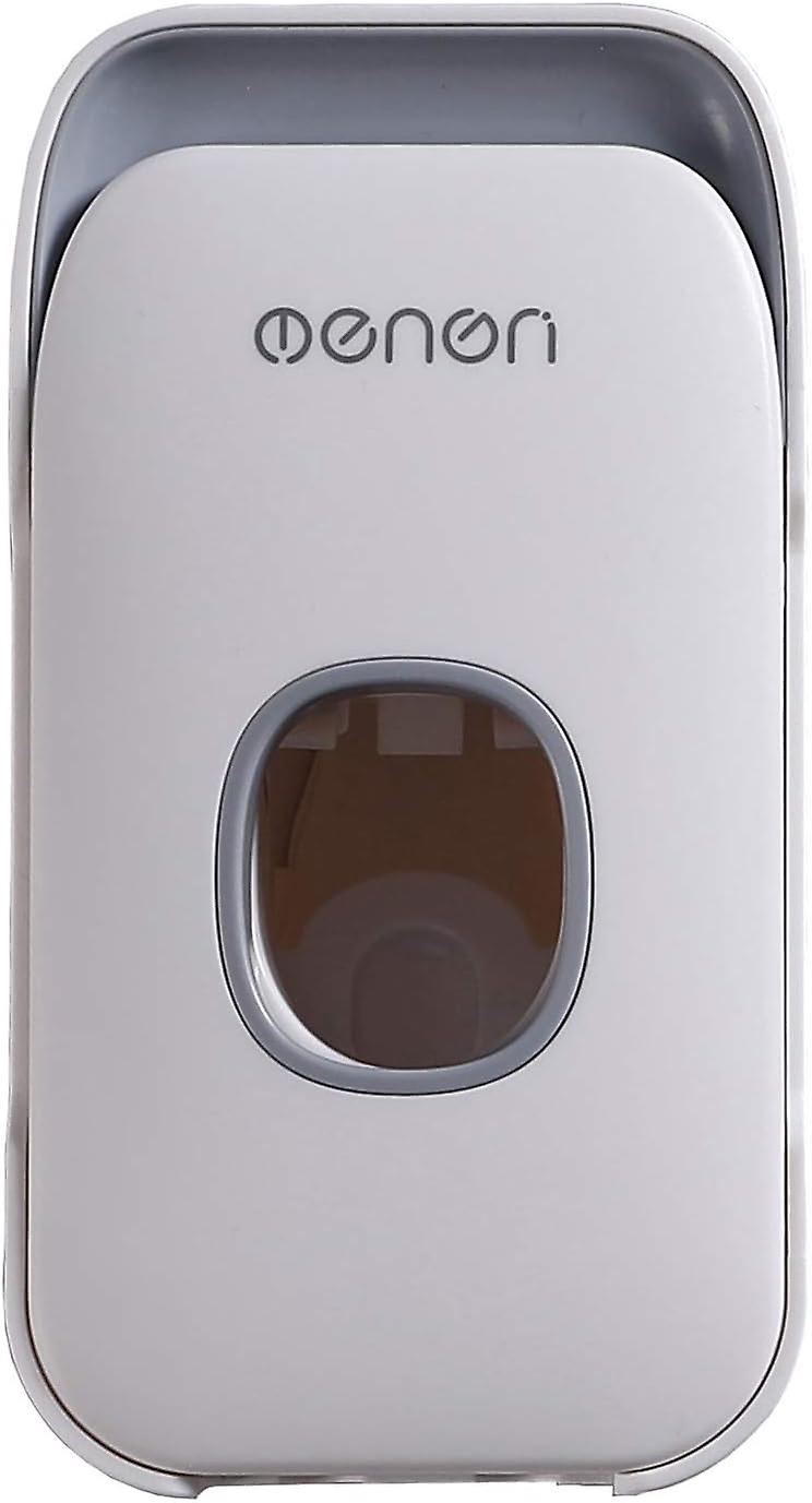 Wall Mounted Toothpaste Dispenser Automatic Push Toothpaste Dispenser with Toothbrush Holder (Gray)