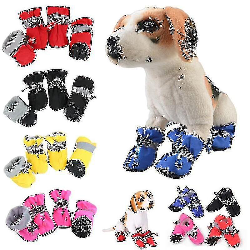A Set of 4 Dog Shoes, Winter Teddy pet Foot Protection Cover can not be Dro Fino-Wear Winter, Super Warm, and Waterproof 4-Piece Set Dog Boots