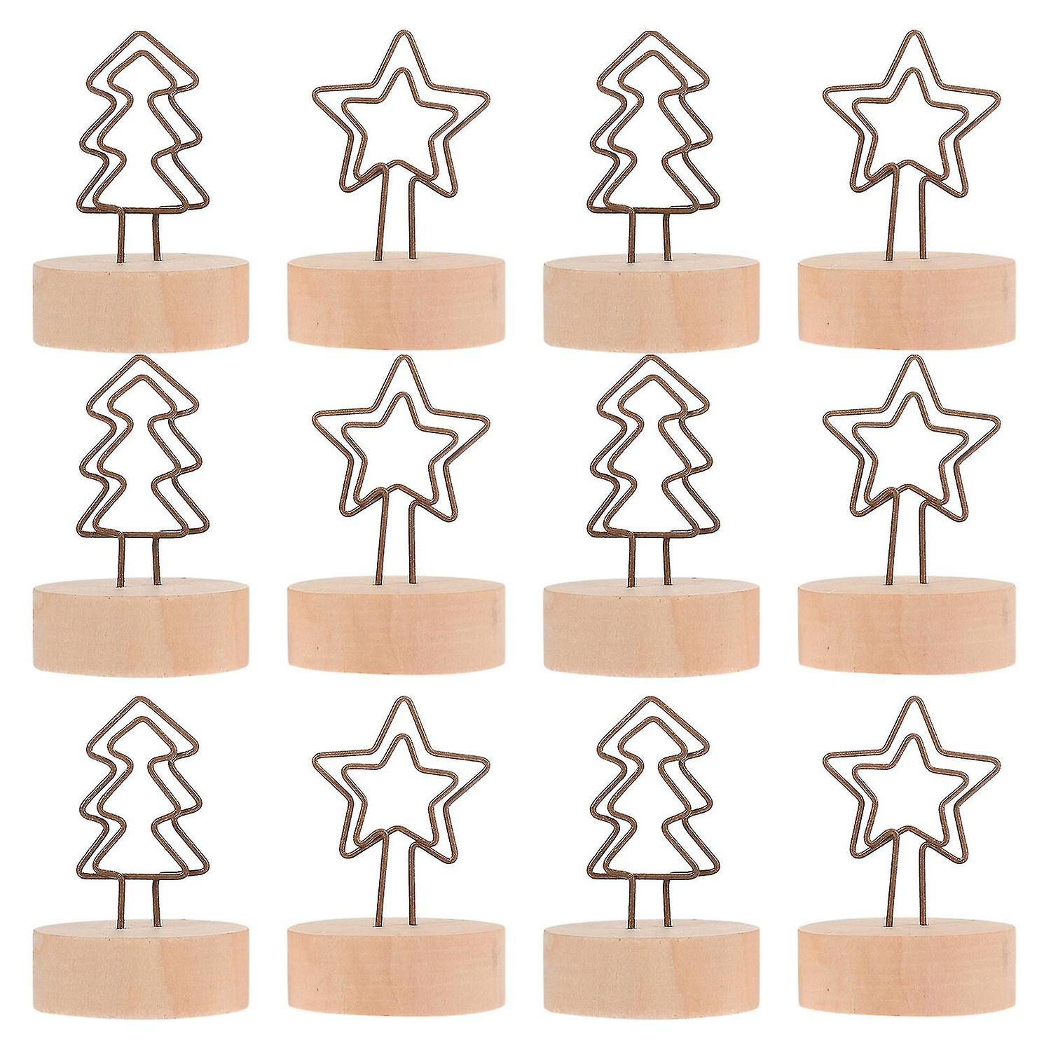 12pcs Christmas Wood Base Iron Work Note Clamp Star-shape Note-holders Coffee