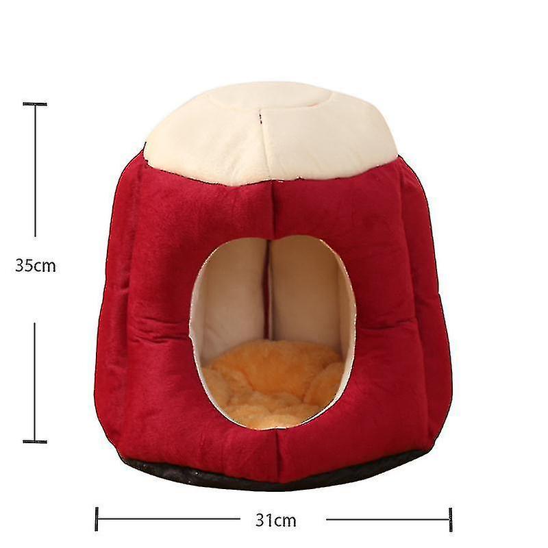 Winter Warm Cat Nest Deep Sleep Semi-closed Cat Tent Cat House Wine Red Small Size 35*31cm Cloth