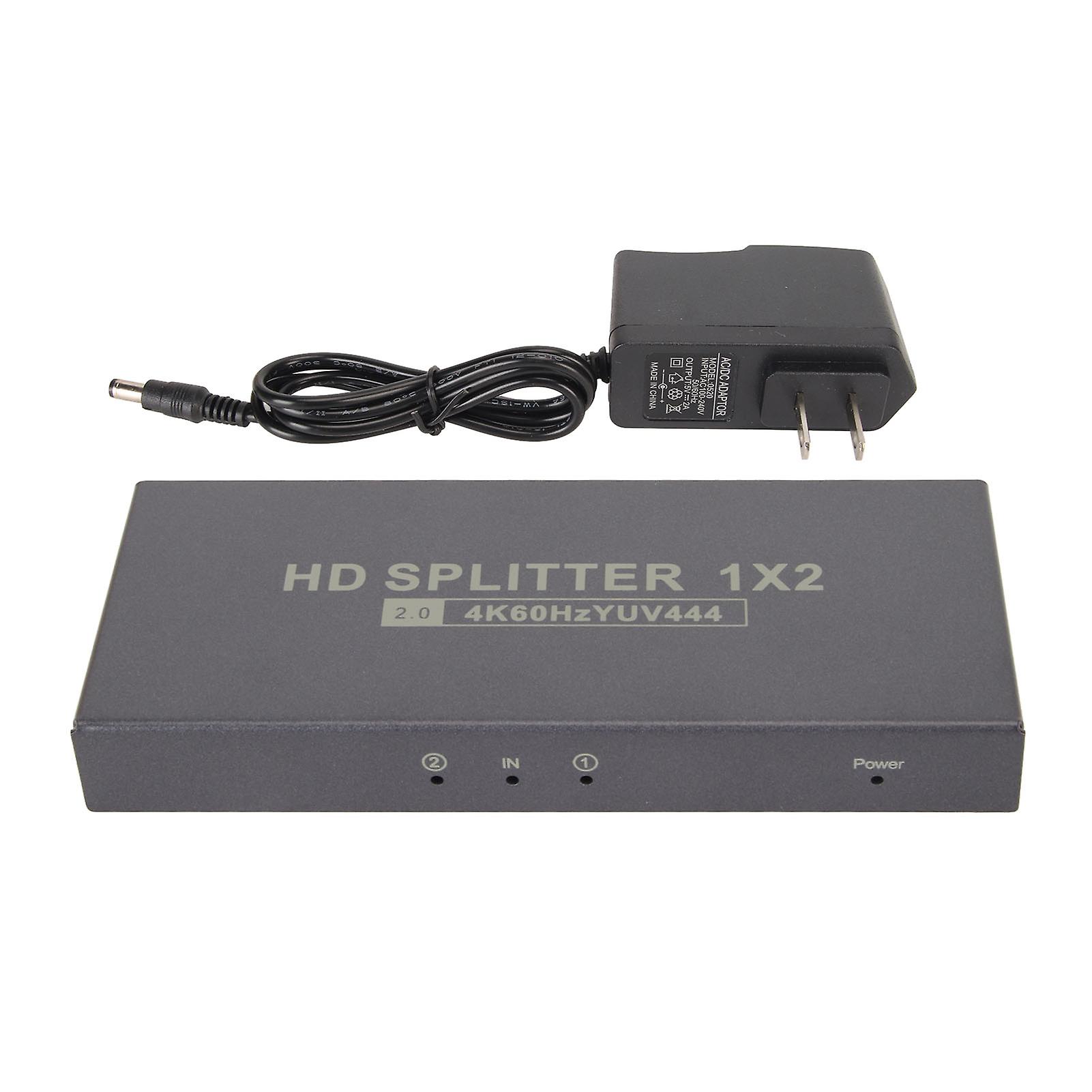 4K 60Hz HD Multimedia Interface Splitter 1x2 for Dual Display, HDCP2.2, RGB444, US Plug