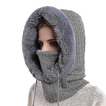 Women Fleece Faux Fur Knitted Hat Face Cover Thick Fluffy Neck Warmer