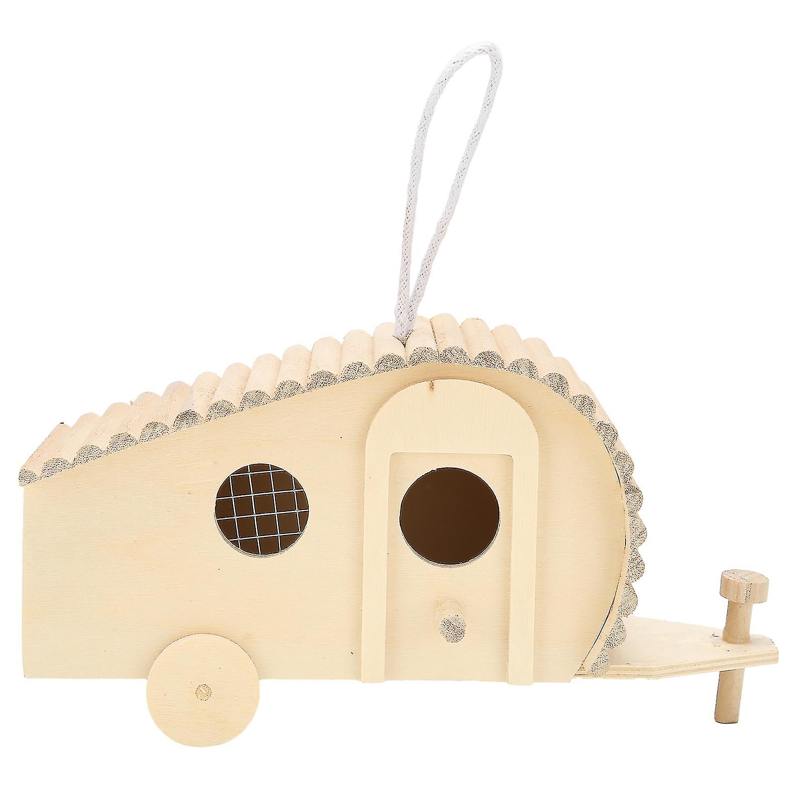 Wooden Bird House Carriage Shaped Bird House DIY Decoration Birdhouse Home Gardening for Backyard Garden Patio
