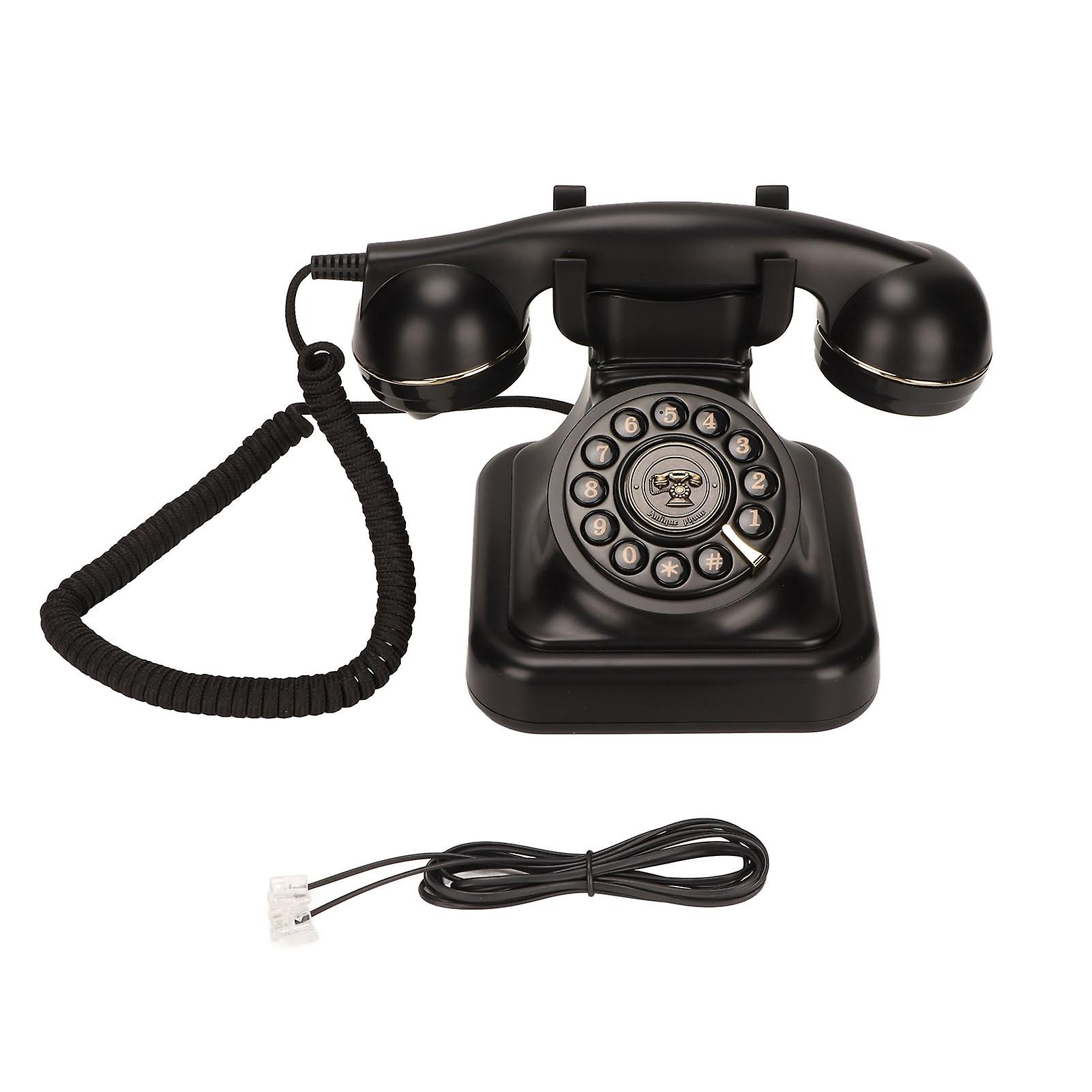 Vintage Old Fashioned Landline Telephone with Disc Button and Retro Cord for Home or Office Decoration