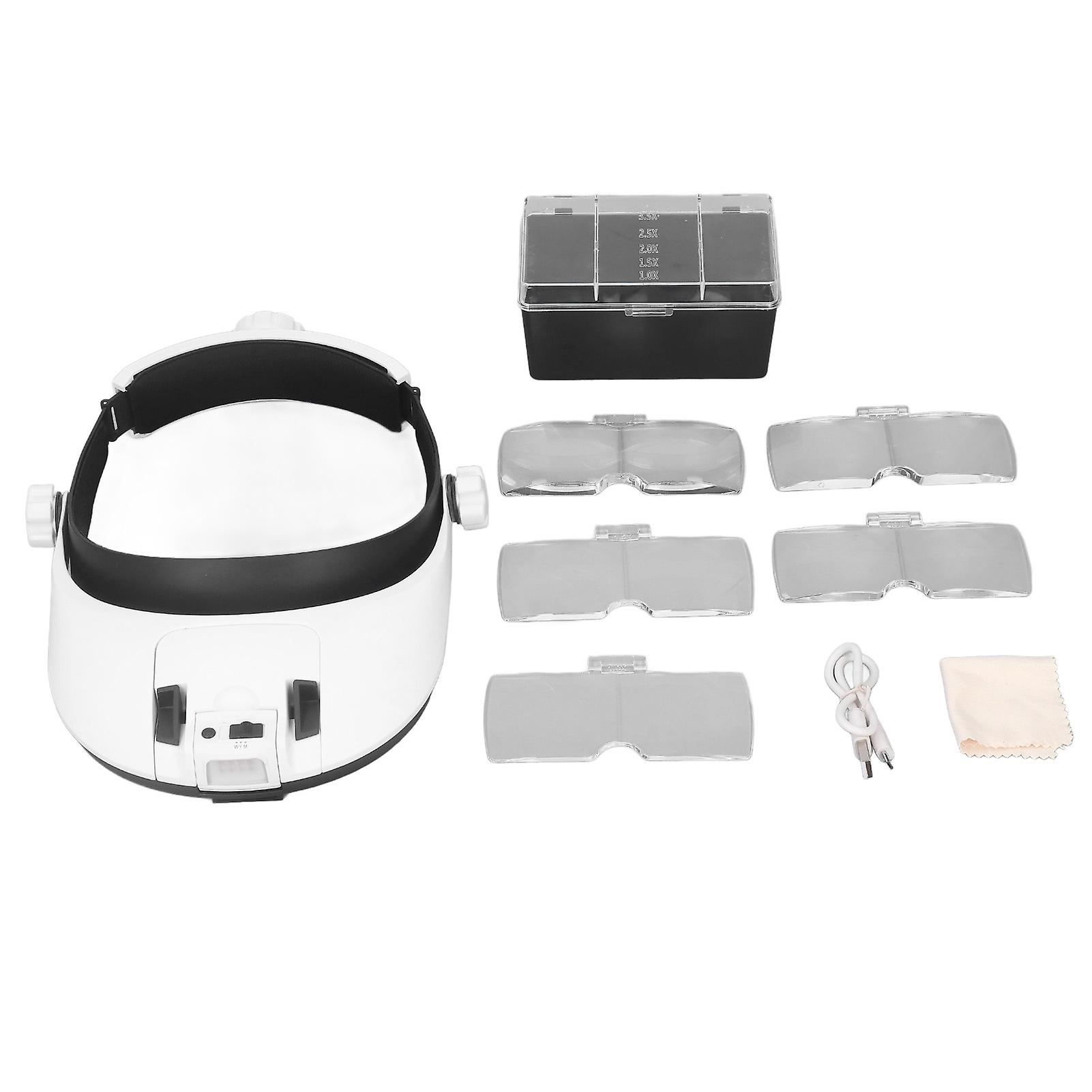 Rechargeable LED Headlamp Magnifier with 5 Magnifying Glasses for Reading and Repair