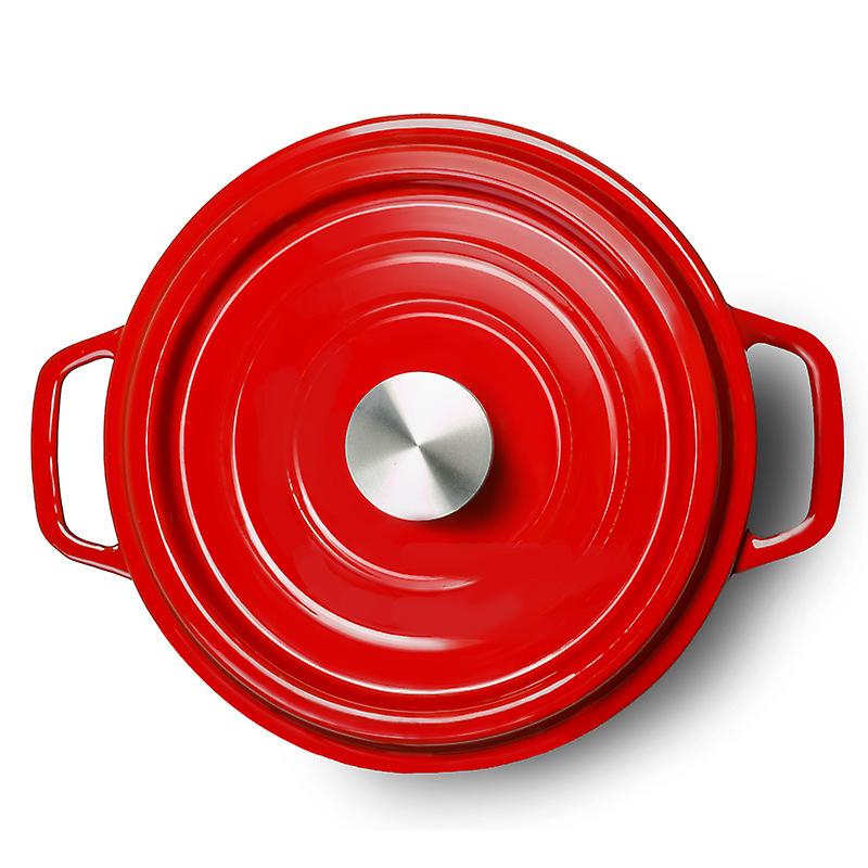 Red Enamel Cast Iron Stockpot with Lid - Dual Loop Handle Iron Pot for Home Kitchen Cooking(24cm)