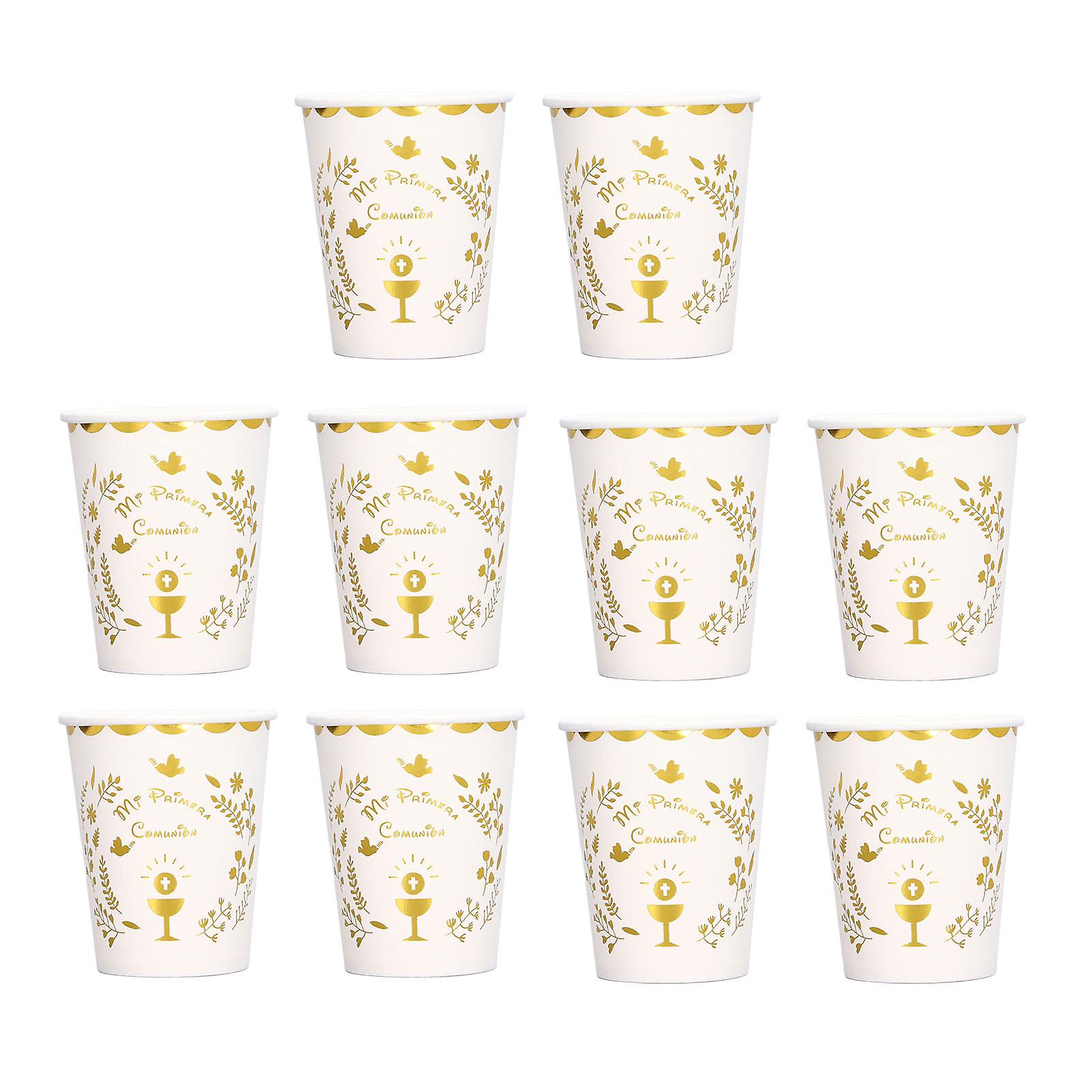 10Pcs Paper Cups 250ml Spanish Holy Communion Pattern Thick Wall At Appearance Design Water Paper Cup