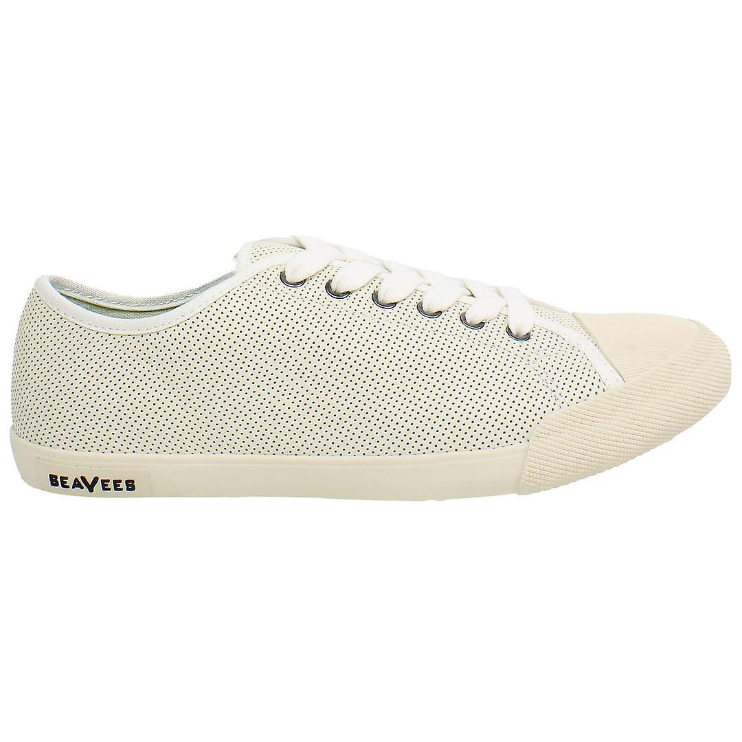 Seavees Army Issue Low Lace-Up White Smooth Leather Womens Plimsolls ARMY ISSUE LOW_WHITE LEATHER
