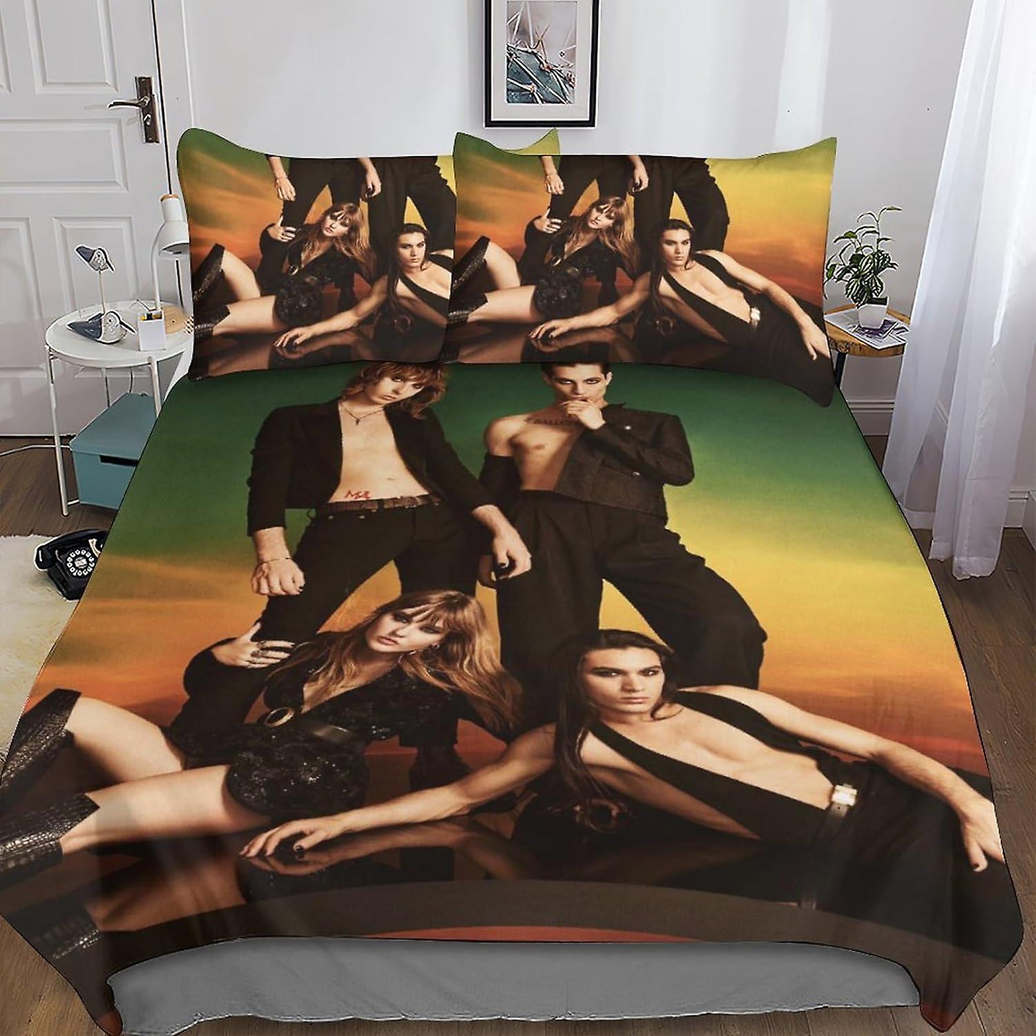 סט מצעים Entemah Mneskin סט כיסוי שמיכה להדפסת תלת מימד 3 חלקים כיסוי שמיכת שמיכה רך ונושם של סולן הלהקה כיסוי שמיכה עם ציפיות