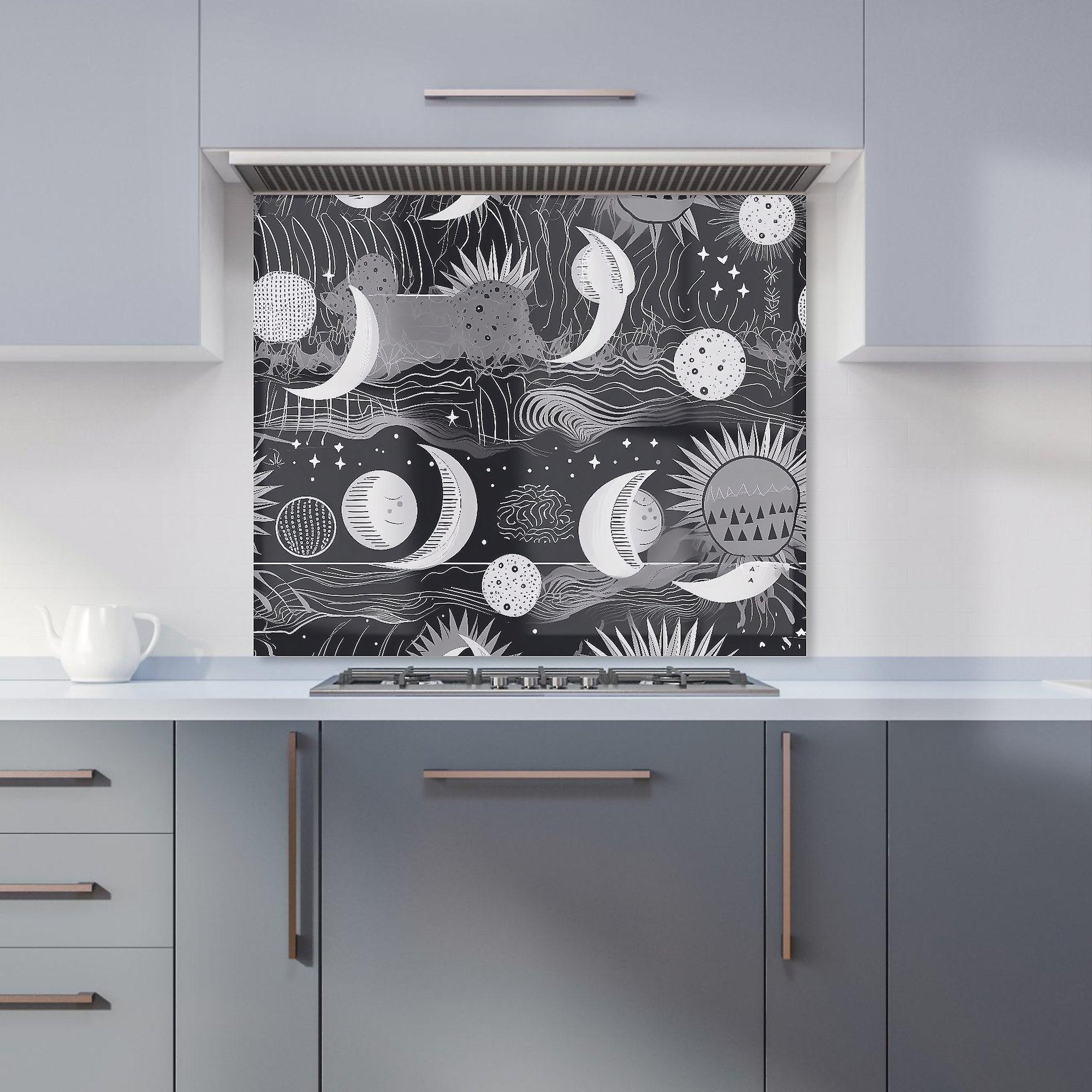 Abstract Black White Moon And Sun Kitchen Splashback