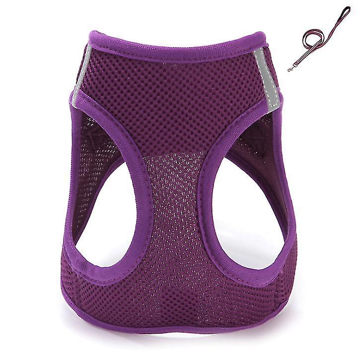 小型犬、中型および大Az17349のためのリーシュ付きS 28-30cmパープル通気性ペット牽引ベスト