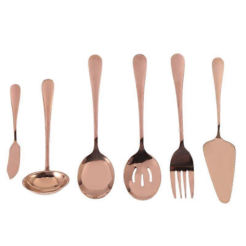 6-Piece Serving Flatware Silverware Set, Serving Utensil Set,Include Cake Server, Slotted Serving Spoon