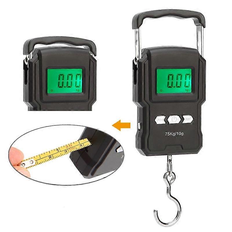 Portable Electronic Scale, 165lbs/75kg LCD Backlit Digital Fish Scale, Hook Hanging Scale with Tape