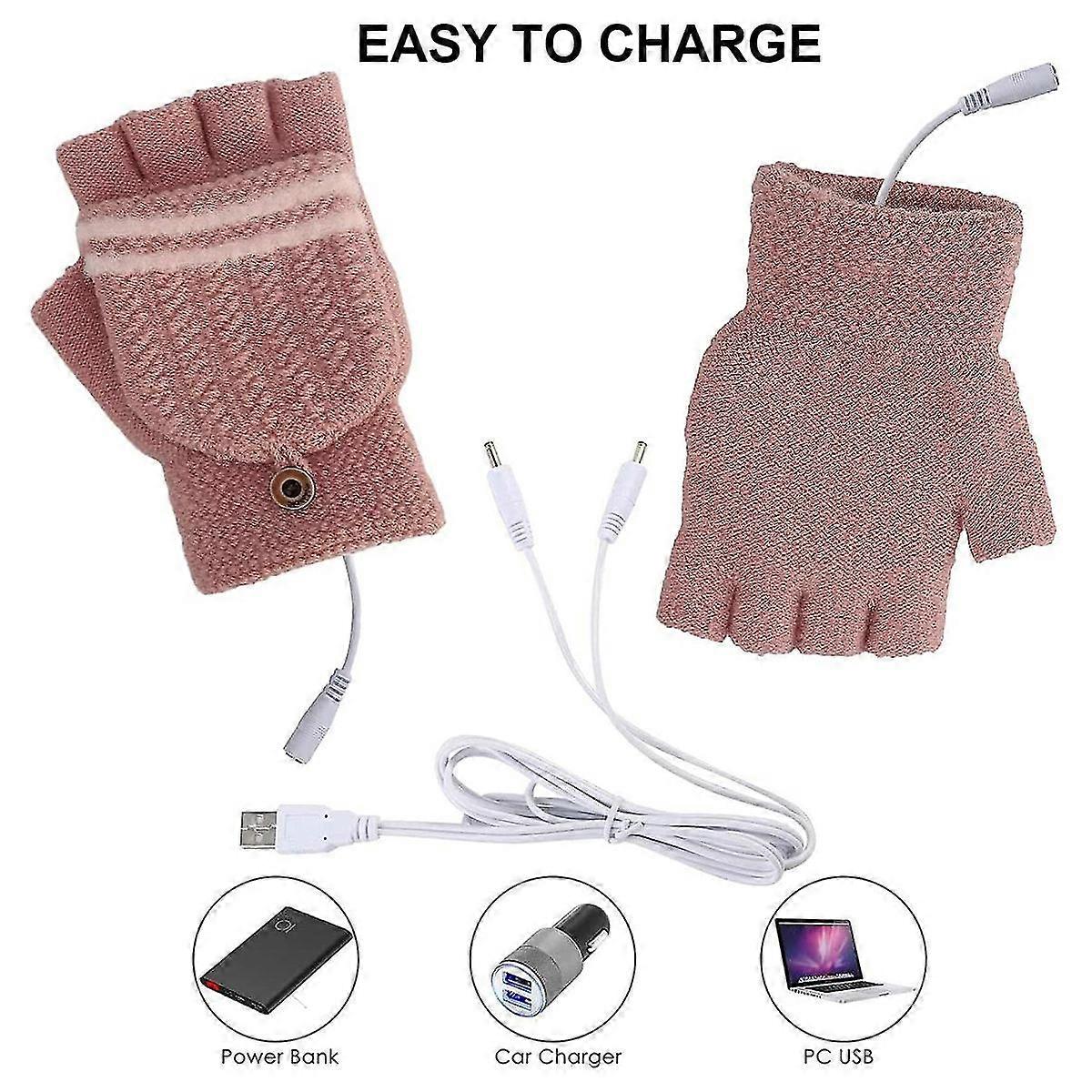 Gestrickte USB beheizte Handschuhe für Computer Laptop Computer USB beheizte Handschuhe Winter gestrickt Warm Halbfinger Handschuhe Warme Sporthandschuhe (schwarz)