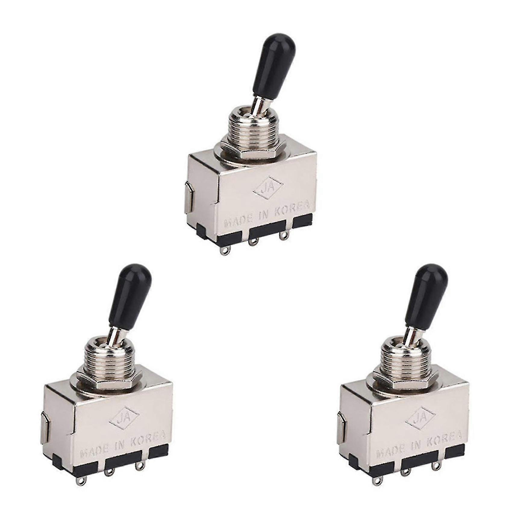 3pc Guitar 3 Way Toggle Switch, Metal Enclosed 3 Way Selector Switch With Black Tip Knob Replacemen