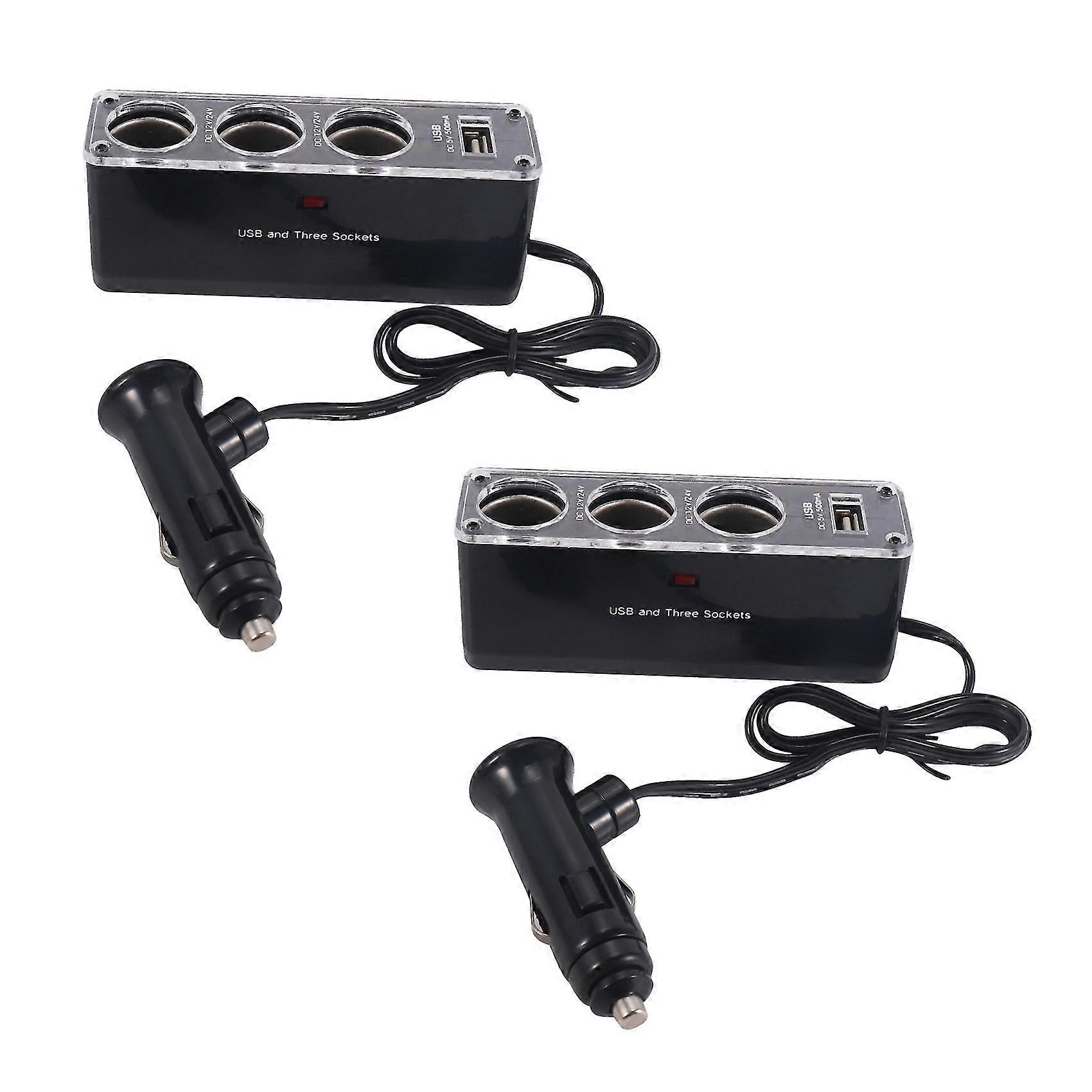 2x 3-way Multifunction Socket Car Cigarette Lighter Separator Usb Plug Charger Dc 12v/24v Triple Ad