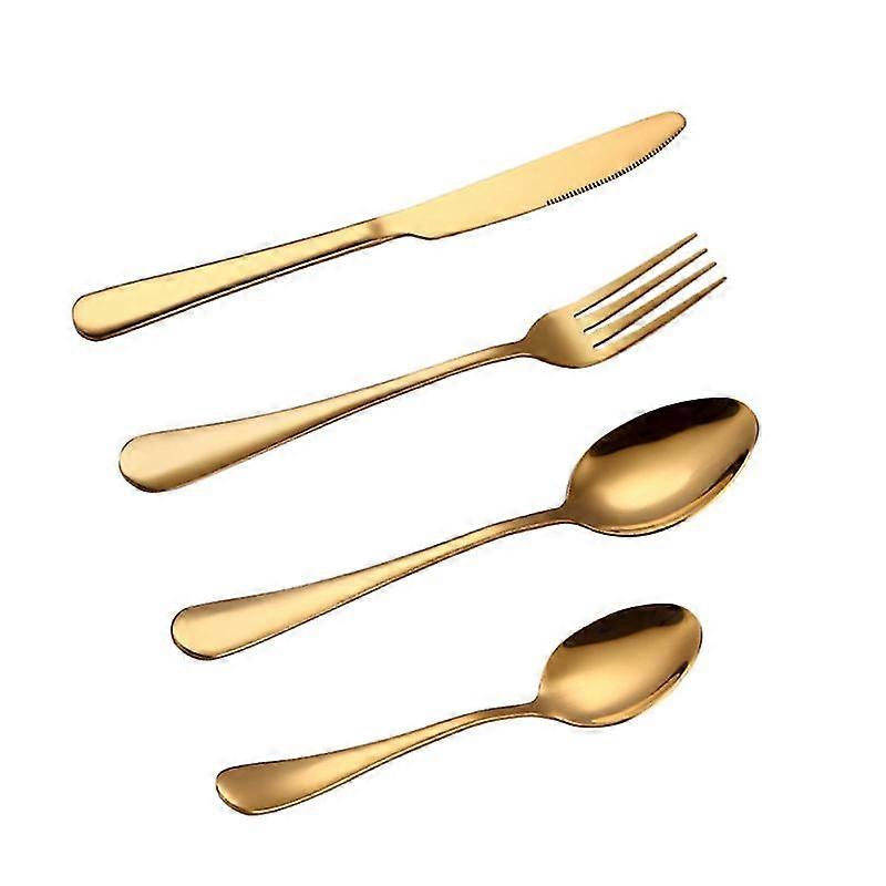 4 Pieces Flatware Silverware Set Stainless Steel Cutlery Include Fork Spoon Dishwasher Safe (Golden)