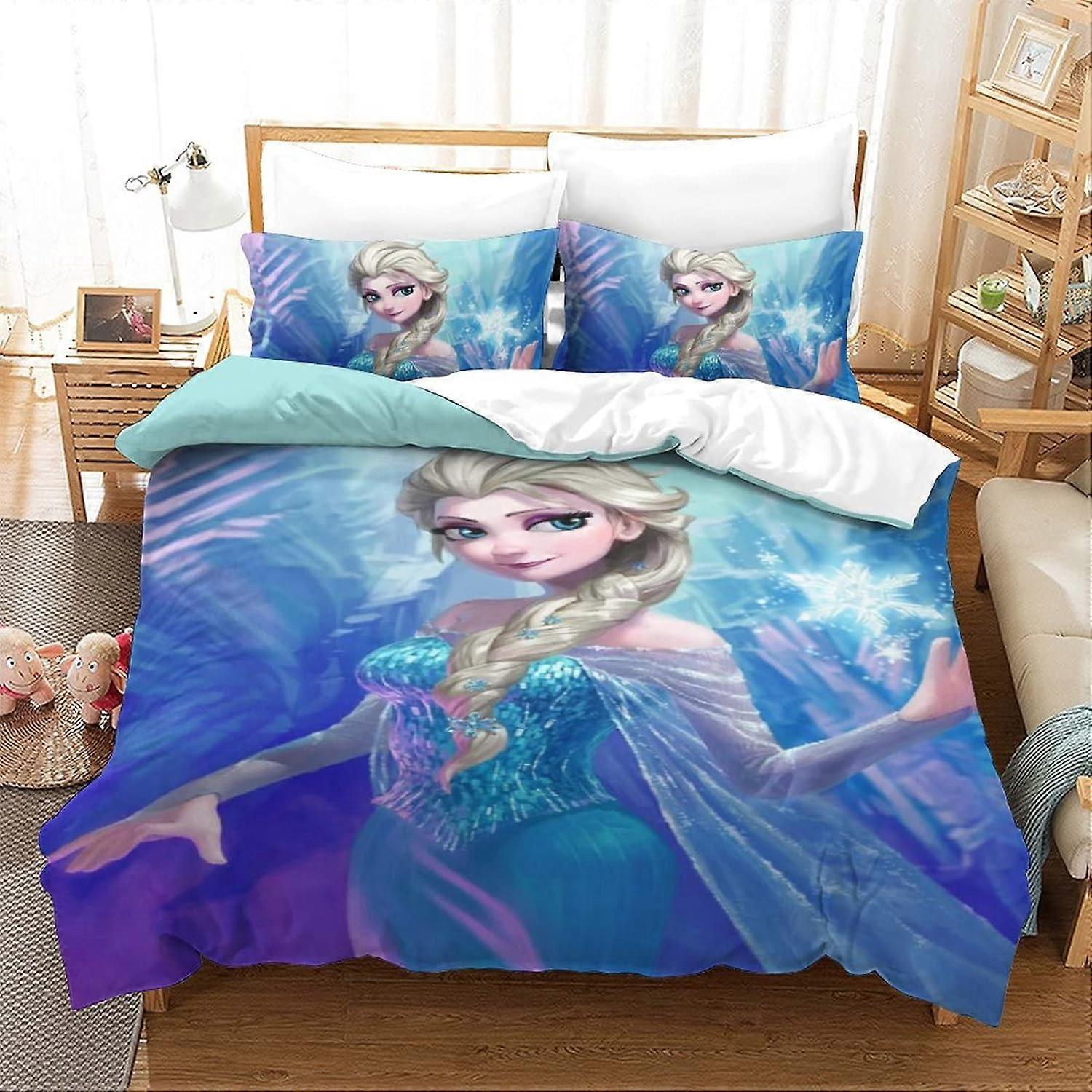 FrozenD Personaggi Animati Baskılı Nevresim Takımı, Genç için Yastık Kılıfı, Elsa Nevresim Tek Kişilik Nevresim 135 * 200 CM