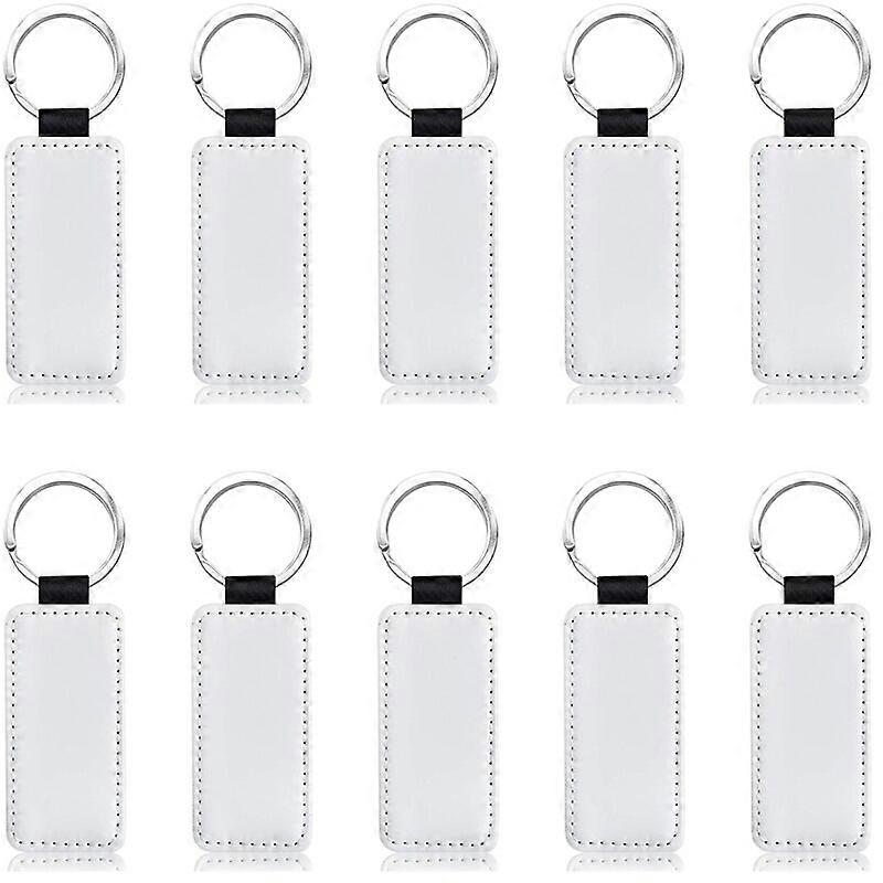 10Pcs Leather Keychain Blank Rectangle MDF Keychain Sublimation Heat Transfer Keychain Kit Jewelry Making