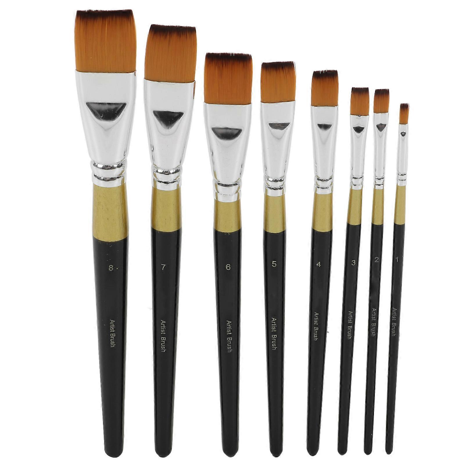 8Pcs Paint Brushes Set Ergonomic Handle Soft Bristles Waterproof Black Gold Soft Bristles for Art School Home