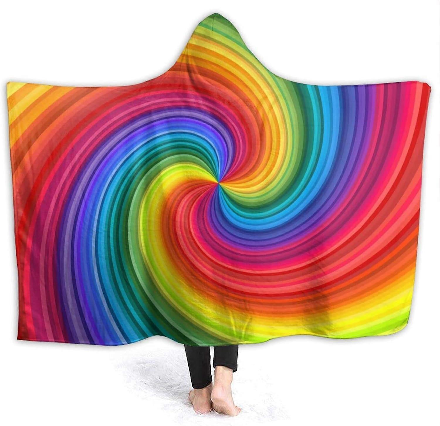 Cobertor com Capuz Colorido Rainbow Swirl Cobertor Macio Plush Wearable Roupão Quente com Capuz Robe Poncho Capa Wrap Roupão de Banho Sofá Cama de Flanela para Dormir 60"X5