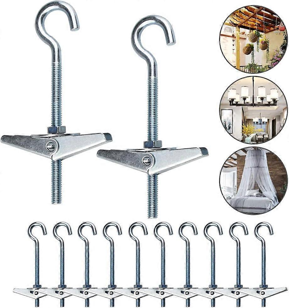 Ceiling Hooks M4 / 90mm Carbon Steel Ceiling Fixing Hook Toggle Springs Wing Bolts Rustproof Ceiling Hooks for Ceiling Plants Wall Home 12 Pcs,2024 Pi