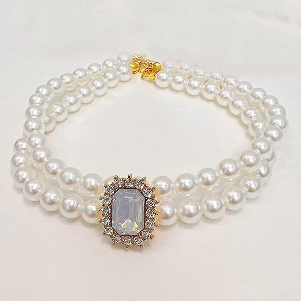 Pet Collar Adjustable gem cat Pearl Necklace Set with Diamond Elastic pet Accessories