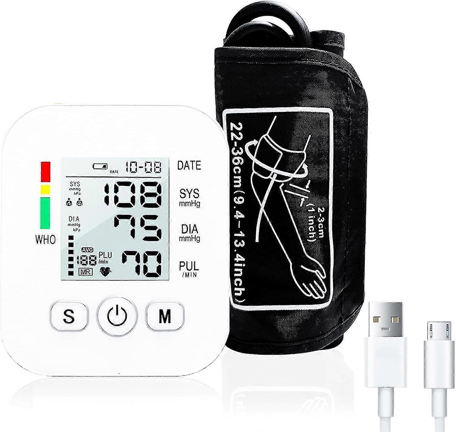 Portable Blood Pressure Machine, Adjustable Upper Arm BP Cuff, 2 * 99 Memory with Large Display Suitable for Home and Travel(1 Pack)