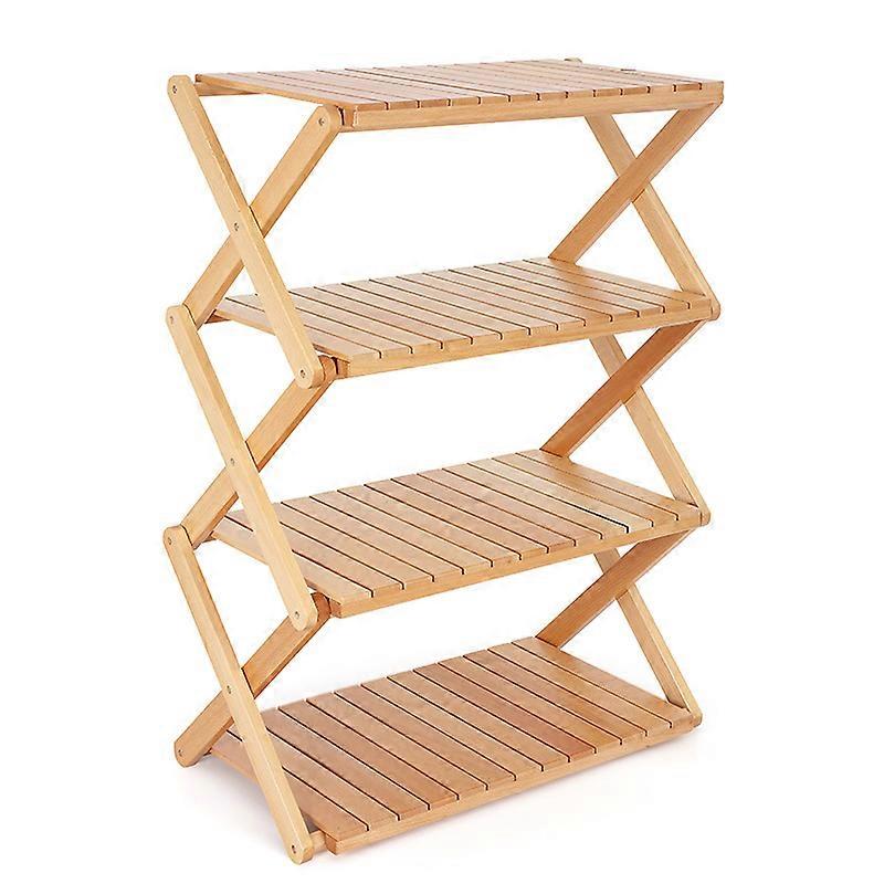 4-layer shelving picnic simple folding table Portable solid wood storage activities