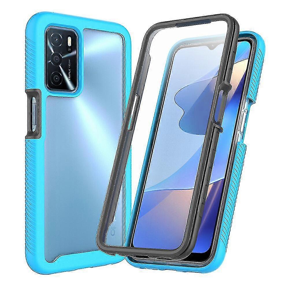 Compatible With Oppo A16/ A16s/ A54s Case Upgrade Full-body Clear Bumper With Screen Protector Cover - Light Blue