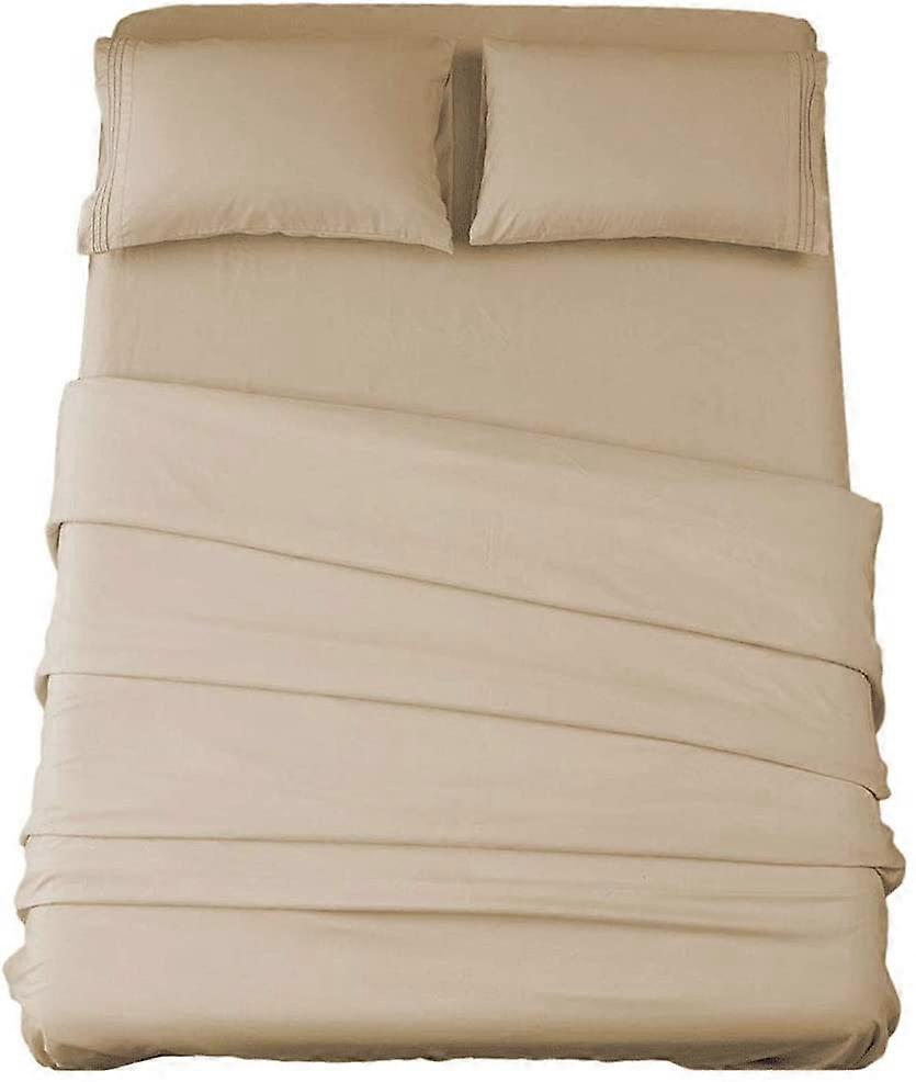 Bed Sheet Set Super Soft Microfiber 1800 Thread Count Luxury Egyptian Sheets 16-Inch Deep PocketWrinkle-3 Piece ( Taupe, Twin)